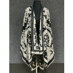 Pretty Persuasions Tapestry Ruana w/ Fringe in Black