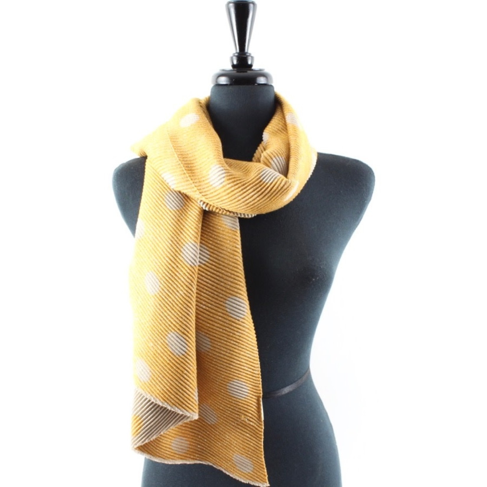 Pretty Persuasions Midnight Kiss Reversible Pleated Polka Dots Scarf in Mustard