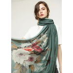 Pretty Persuasions Lightweight Large Floral Center Scarf in Green