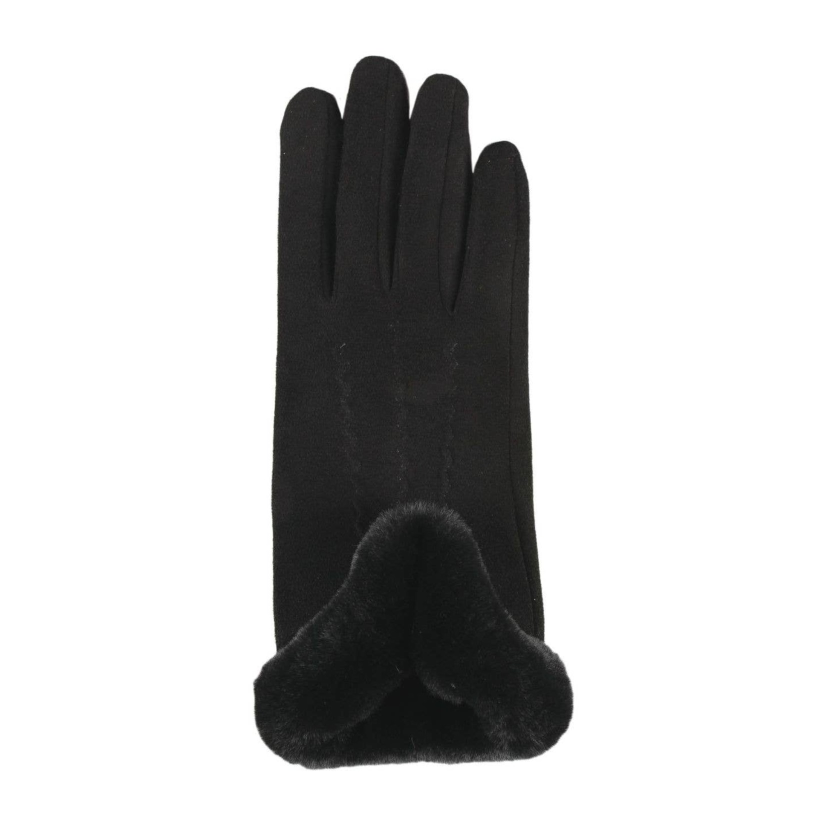 Jeanne Simmons Black Faux Suede Gloves w/Faux Fur Trim in Black