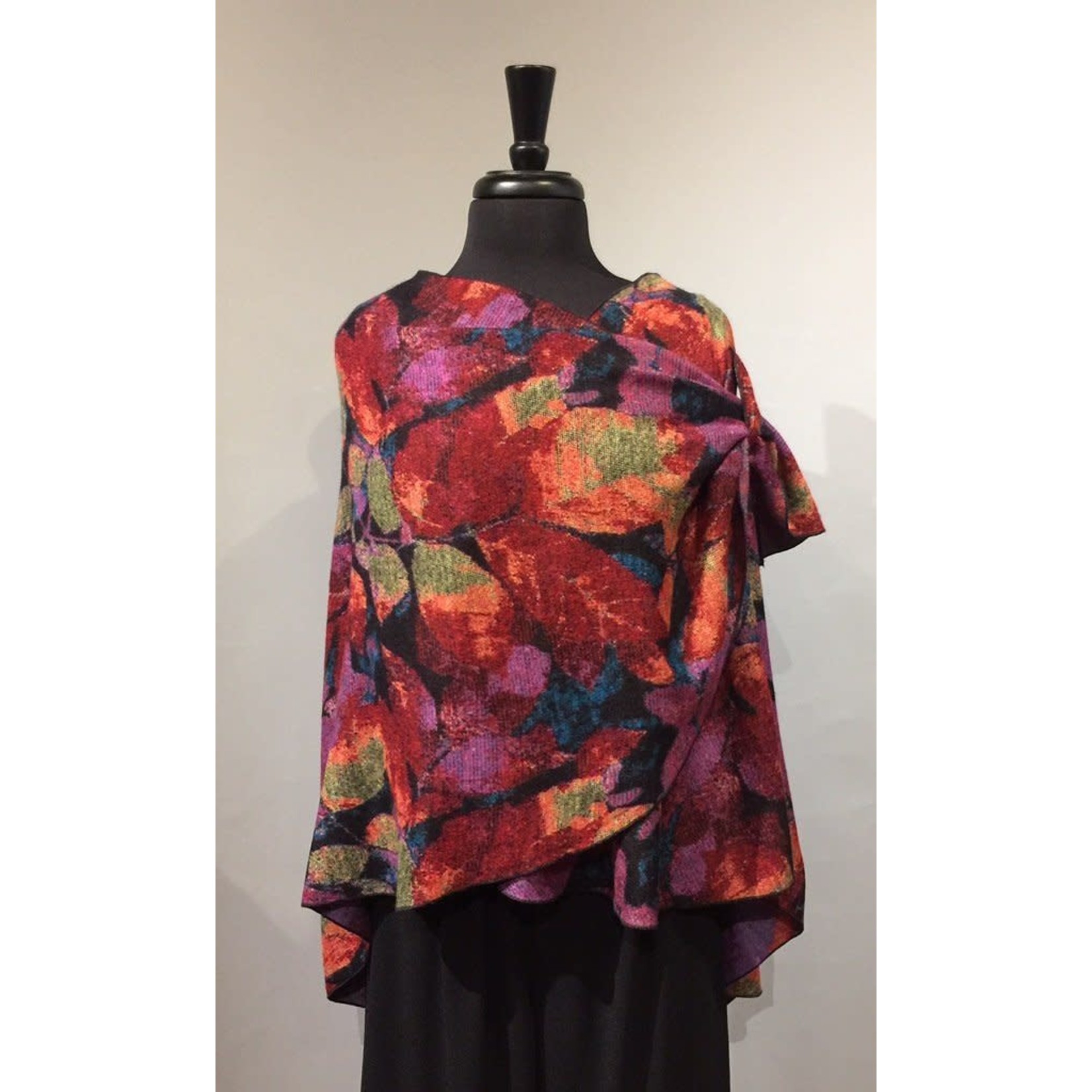 Cashmere Shawl w/ Pull Thru Shoulder Tab-Purple/Burgundy Floral Print