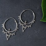 Sterling Silver Bead Decorated Hoop Earrings
