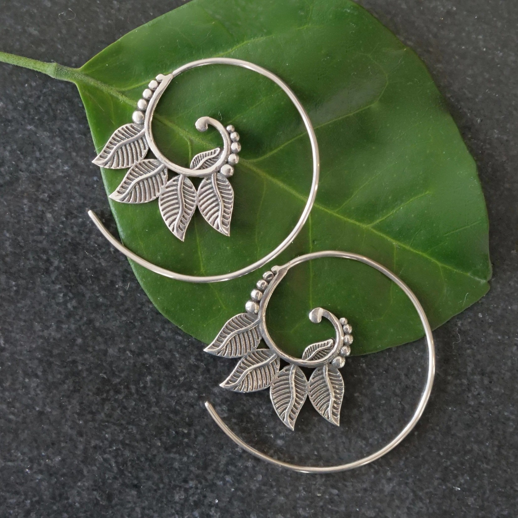 Baizaar Sterling Silver Four Leaf Design Spiral Earrings