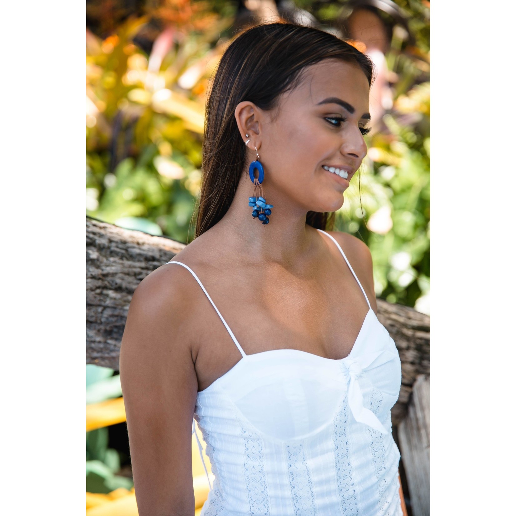 Organic Tagua Jewelry Bridget Earrings in Blue