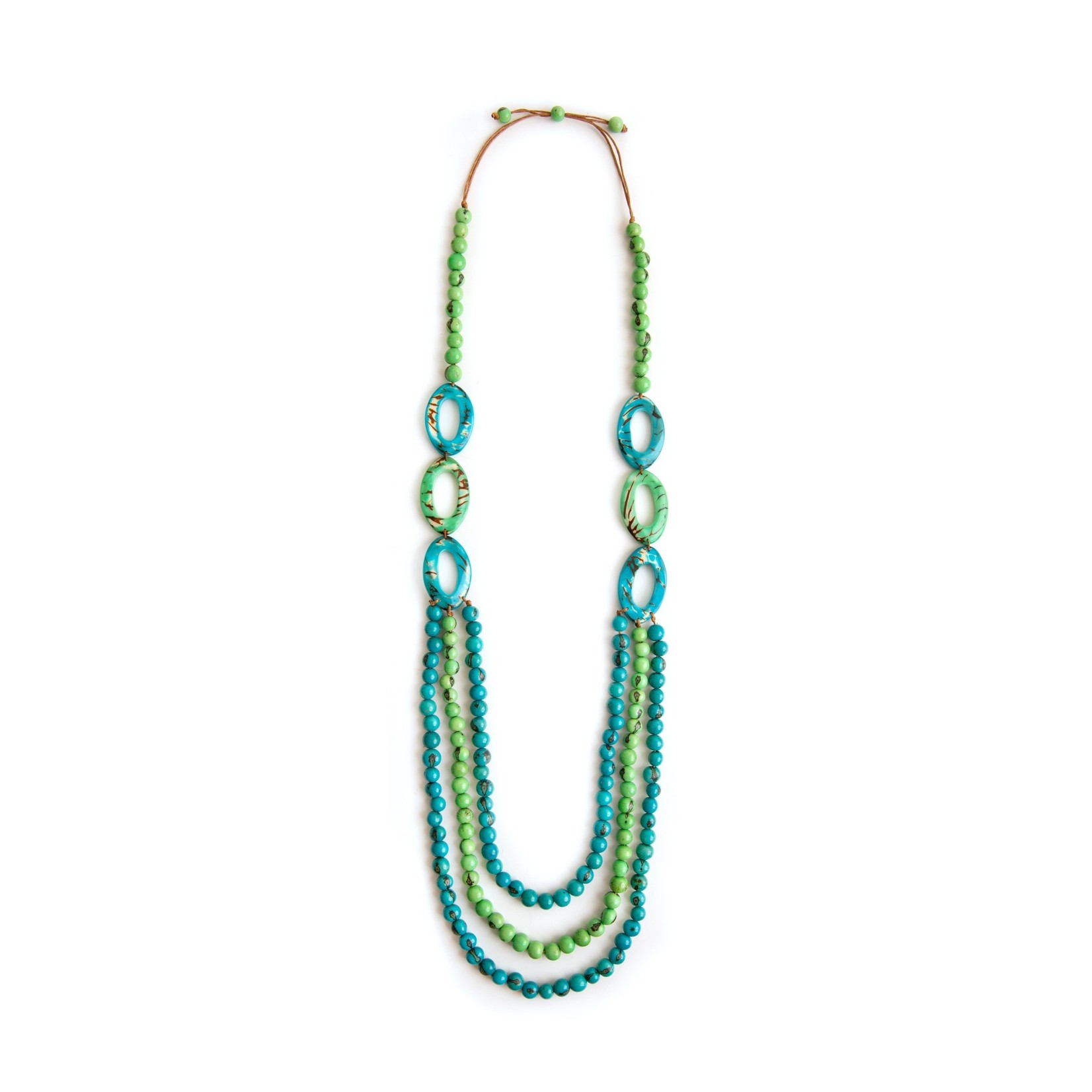 Organic Tagua Jewelry Sydney Tagua Layered Necklace in Lime/Turq