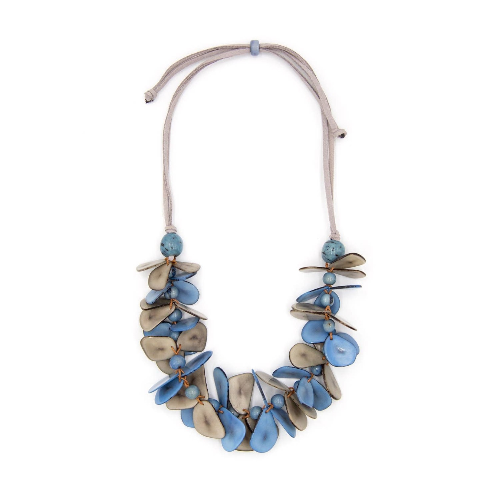 Organic Tagua Jewelry Mariposa Tagua Discs Necklace in Biscayne Blue/Charc