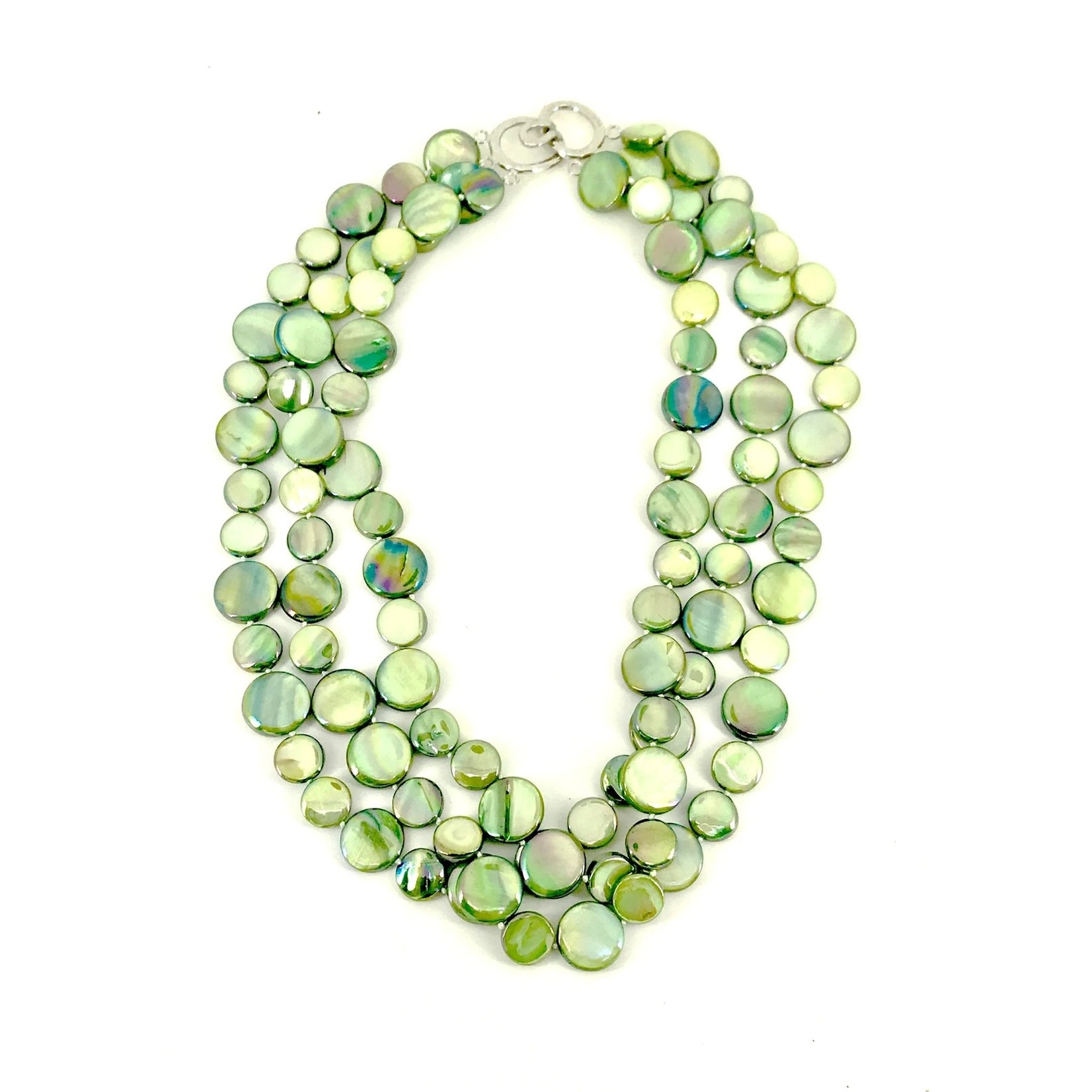 Lime 3 Strand Mother of Pearl Necklace 