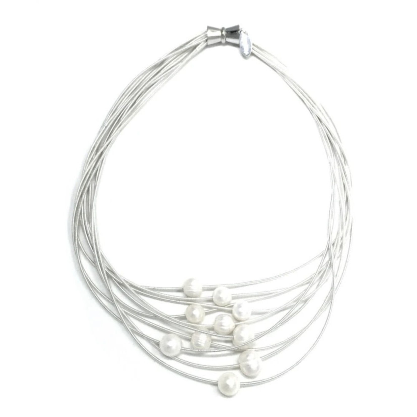 Sea Lily White 10 Layer PW Necklace w/ White FW Pearls