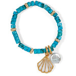 Brighton Calypso Shell Heishi Stretch Bracelet - Gold-Turquoise