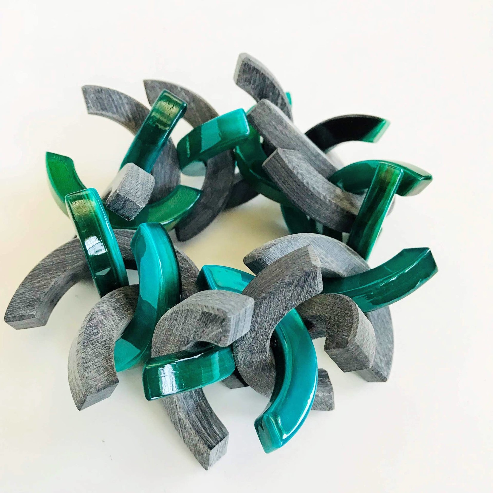 Belart Up-Cycled Two-Tone Kaos Horn Bracelet In Blk-Brush-Turq