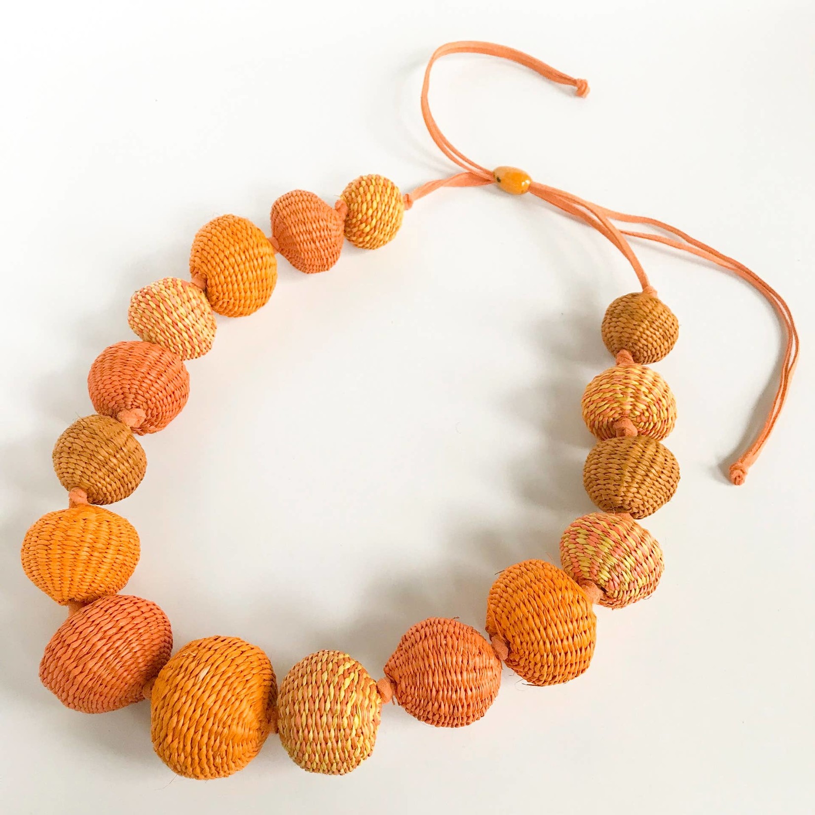 Belart Iraca Large Woven Spheres Long Necklace In Tangerine