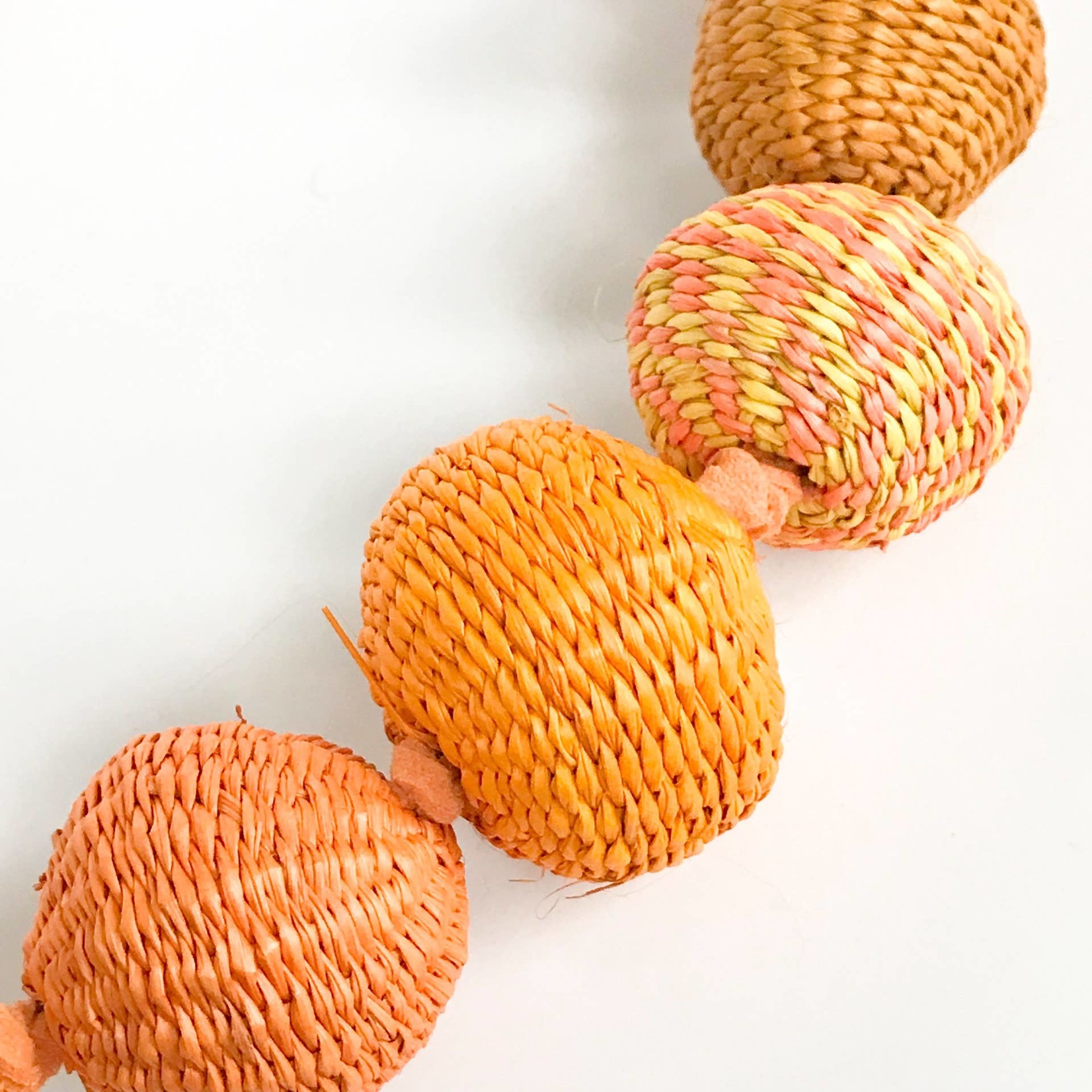 Belart Iraca Large Woven Spheres Long Necklace In Tangerine