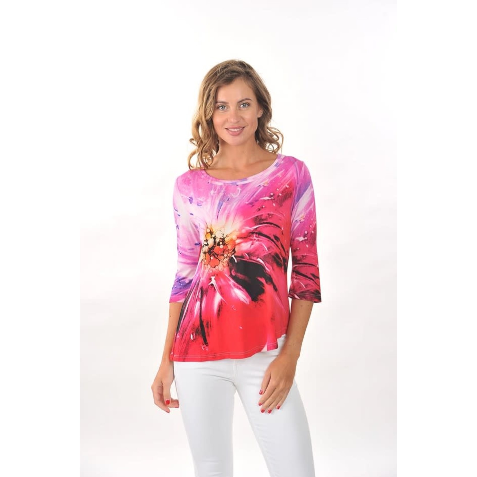 Lemongrass Round Neck Top W/ Curved Side Hem in Purple