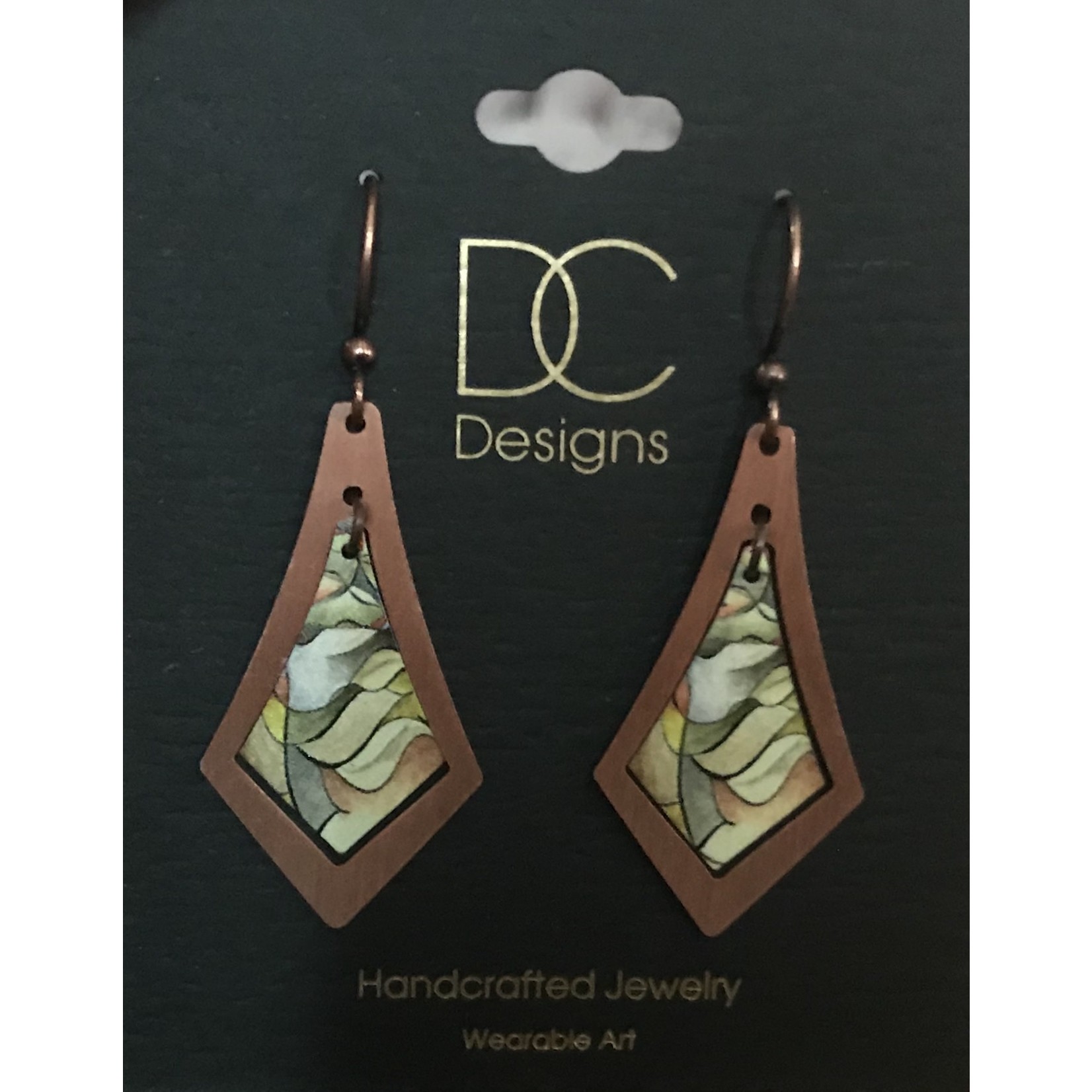 Illustrated Light Elongated Diamond Copper & Giclee Earrings in Grn/Org