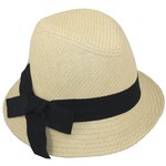 Jeanne Simmons Paper Natural Woven Slant Fedora w/ 1.75" to 3" Brim 4" Crn Blk Band Crn
