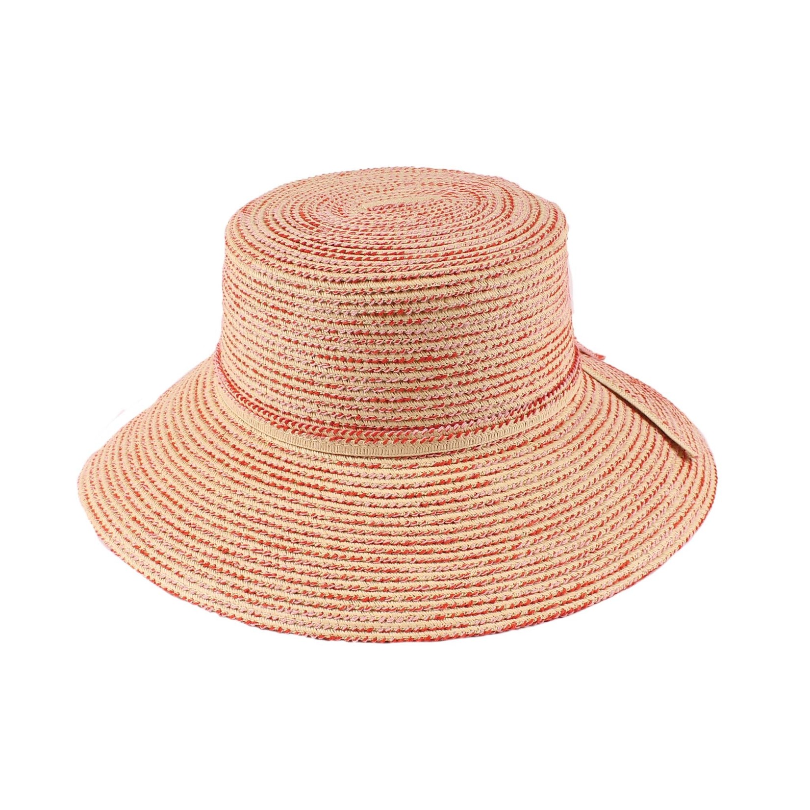 Jeanne Simmons Wide Brim Woven Hat w/ Flat Crown in Red/Tan