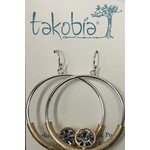 Open Silver Circle w/Gold Sleeve & Crystal Earrings