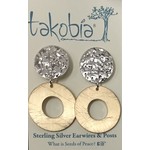 Brushed Gold Circle on Silver Hammered Post Earrings