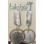 Brushed Silver Round in Gold on Brushed Rect Post Earrings