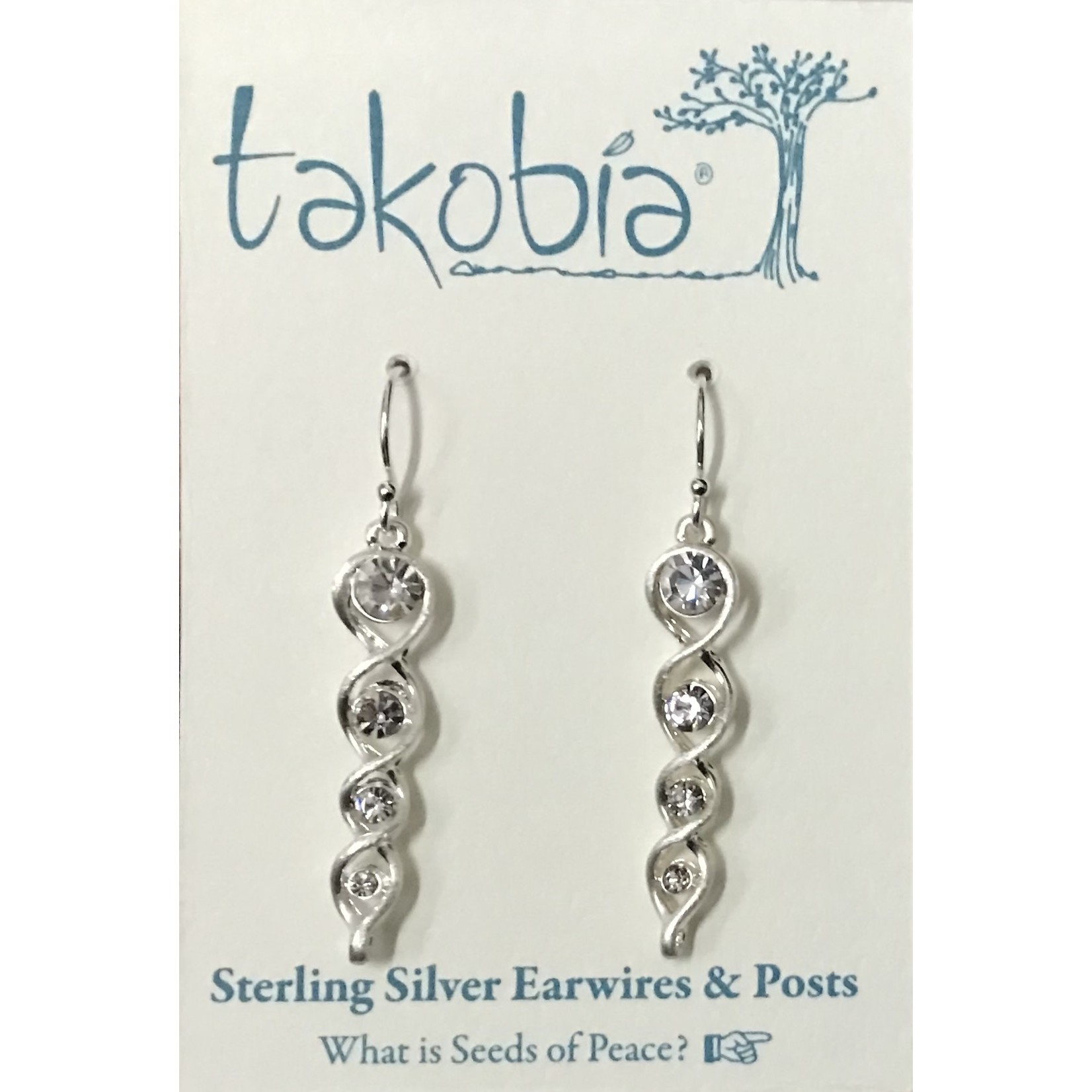 Silver Twist Drop w/ Crystals Earrings