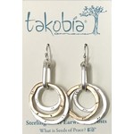 Brushed Two Tone 3 Circles in Oval Drop Earrings