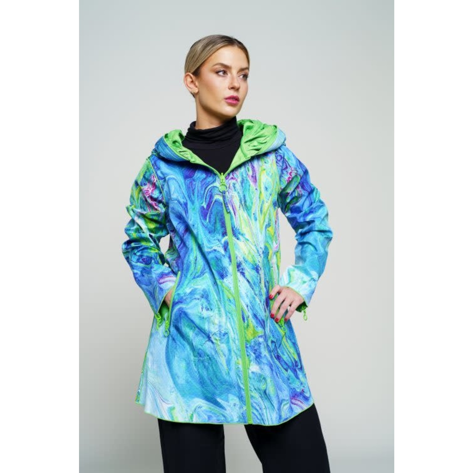 Ubu Reversable Jacket with Crinkle Hood in Going Places and Lime