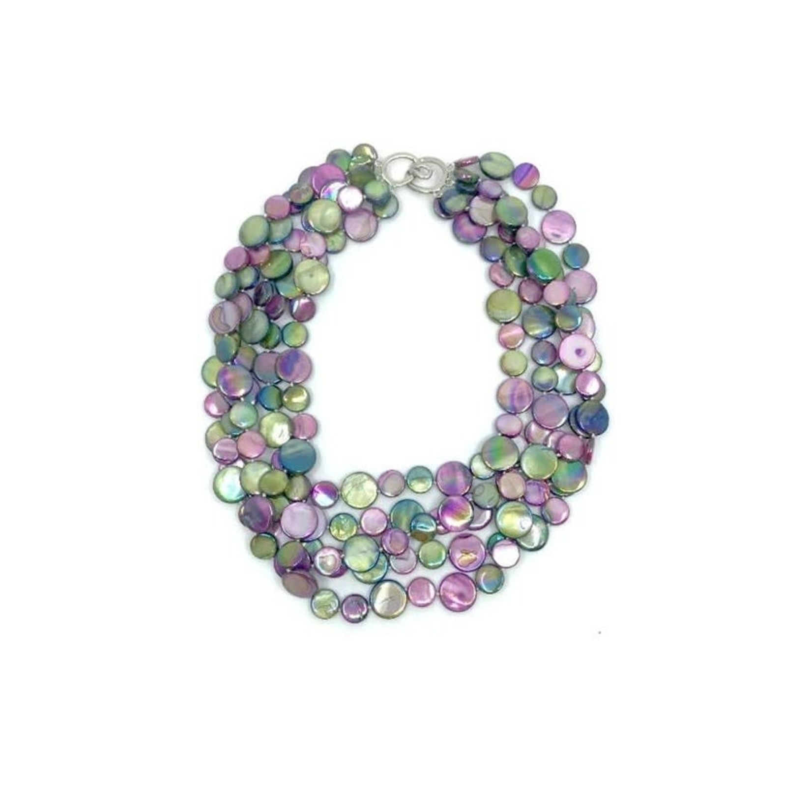 Sea Lily Purple and Green 5 Strand Mother of Pearl Necklace