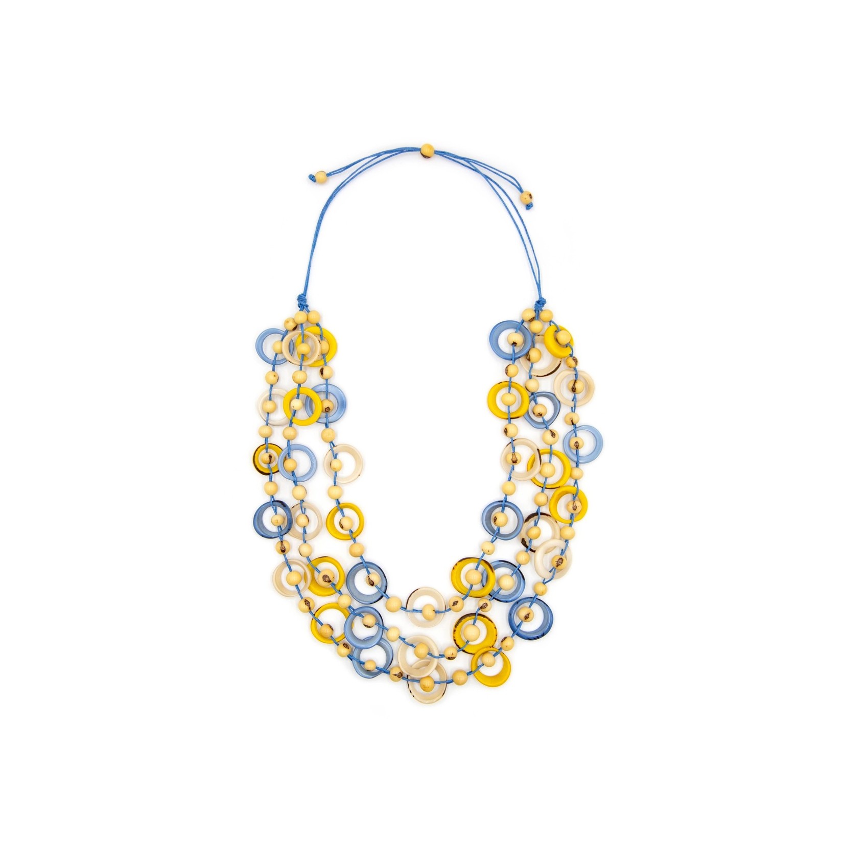 Organic Tagua Jewelry Francesca 3Layer Tagua Necklace in Amber/Blue/Iv