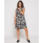 Baci Contrast Floral Collar Sleeveless Dress in Black