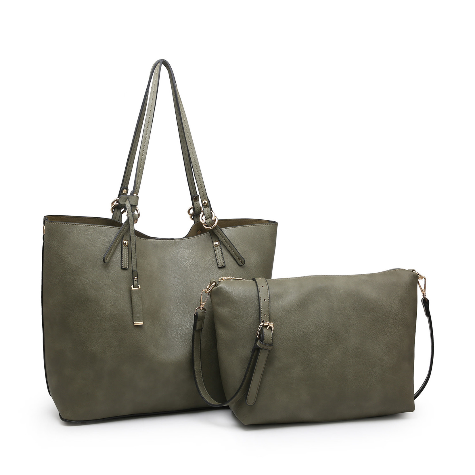 Jen & Co Iris Soft Vegan Tote w/ Bag Inside Olive (OLV)