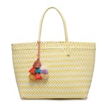 Jen & Co Shelby Large Handwoven Tote w/Poms in Yellow