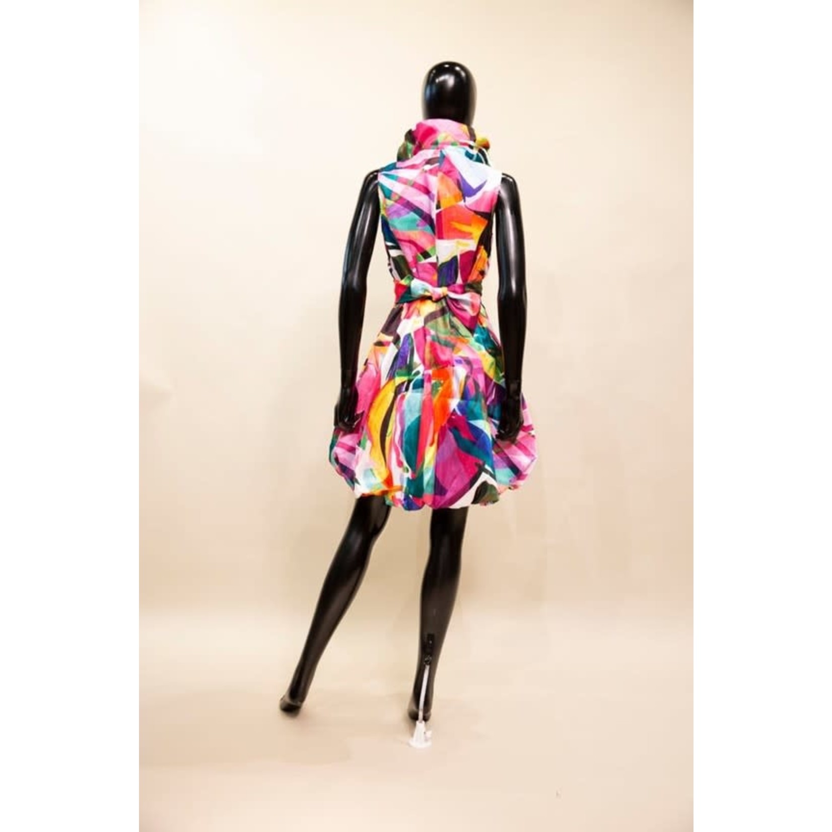 Samuel Dong Twisted Front Sleeveless Bubble Dress in Bougainvillea Multi