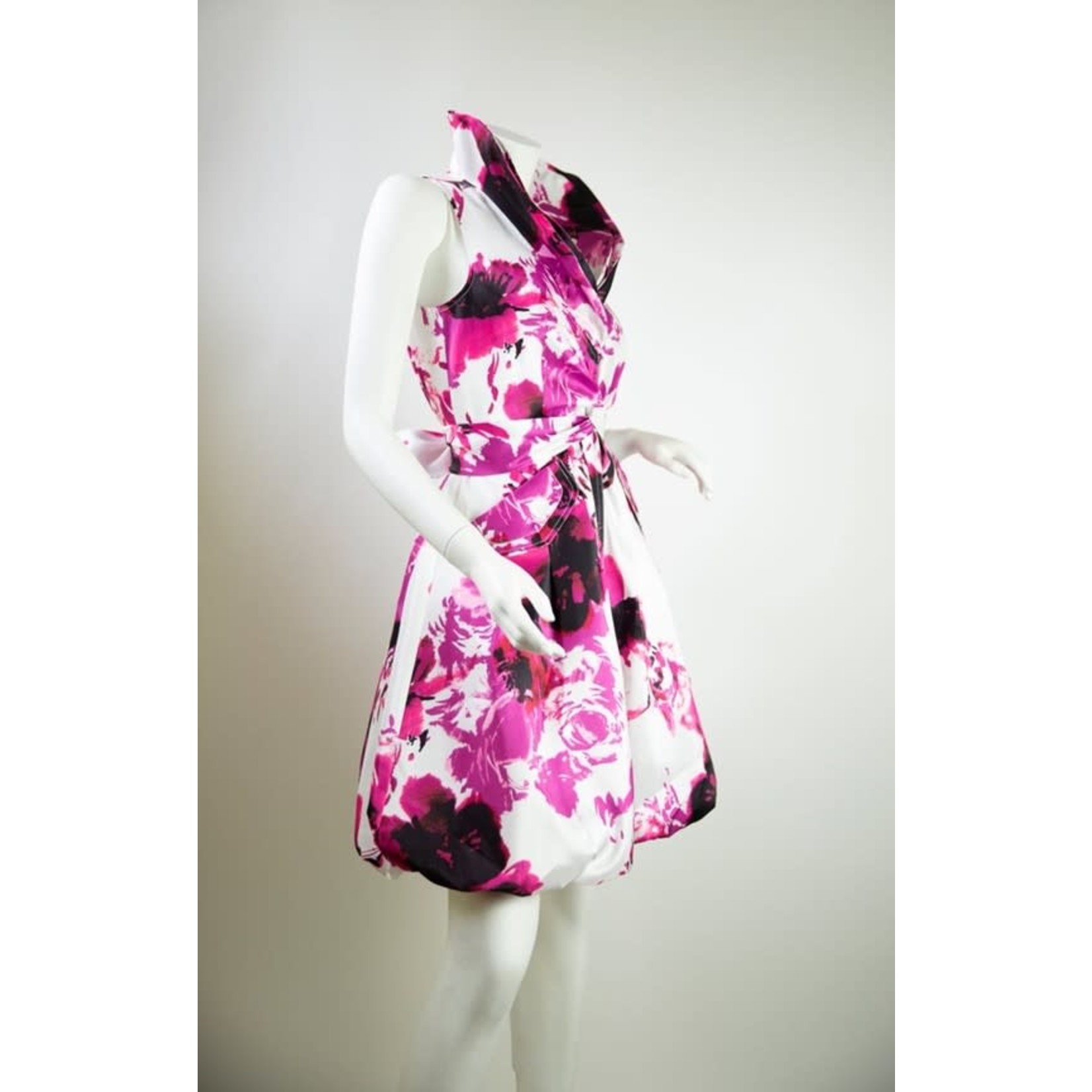 Samuel Dong Twisted Front Sleeveless Bubble Dress in White and Magenta