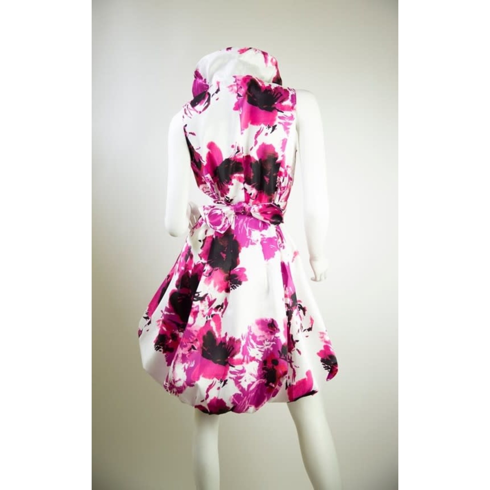 Samuel Dong Twisted Front Sleeveless Bubble Dress in White and Magenta