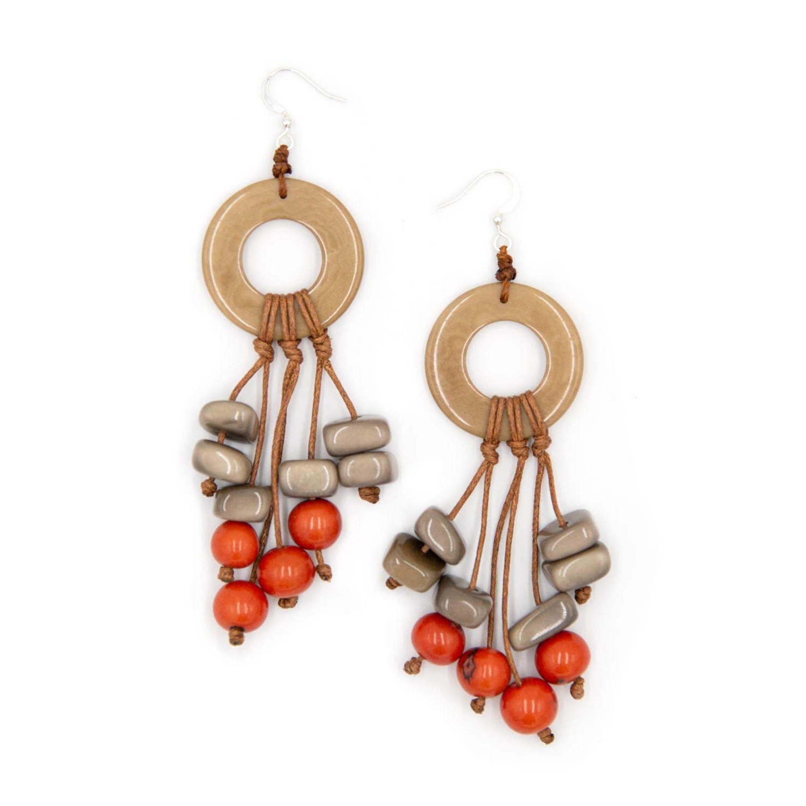 Organic Tagua Jewelry Bridget Tagua Earrings in Poppy Coral Combo