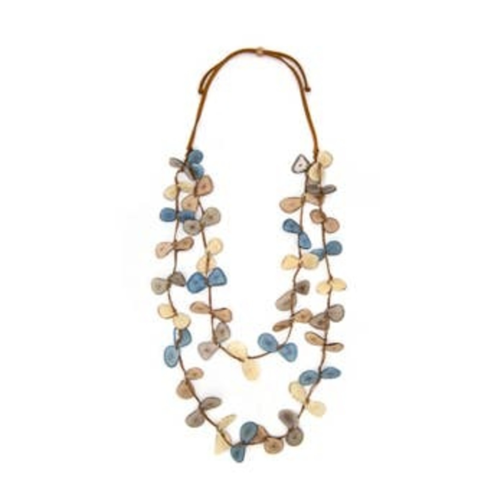 Organic Tagua Jewelry Cielo 2 Layer Long Tagua Necklace in Biscayne Bay Lake Blue Combo