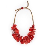 Organic Tagua Jewelry Mariposa Tagua Discs Necklace in Poppy Coral