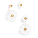 Zenzii Double Daisy White Metal Convertible Earrings w/18K Gold