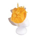 Jeanne Simmons Fascinator Headband w/Mustard Feathers & Flower on Lrg Sinamay Disc