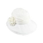 Jeanne Simmons Hat w/ Slanted Brim and Pleated Flower in White
