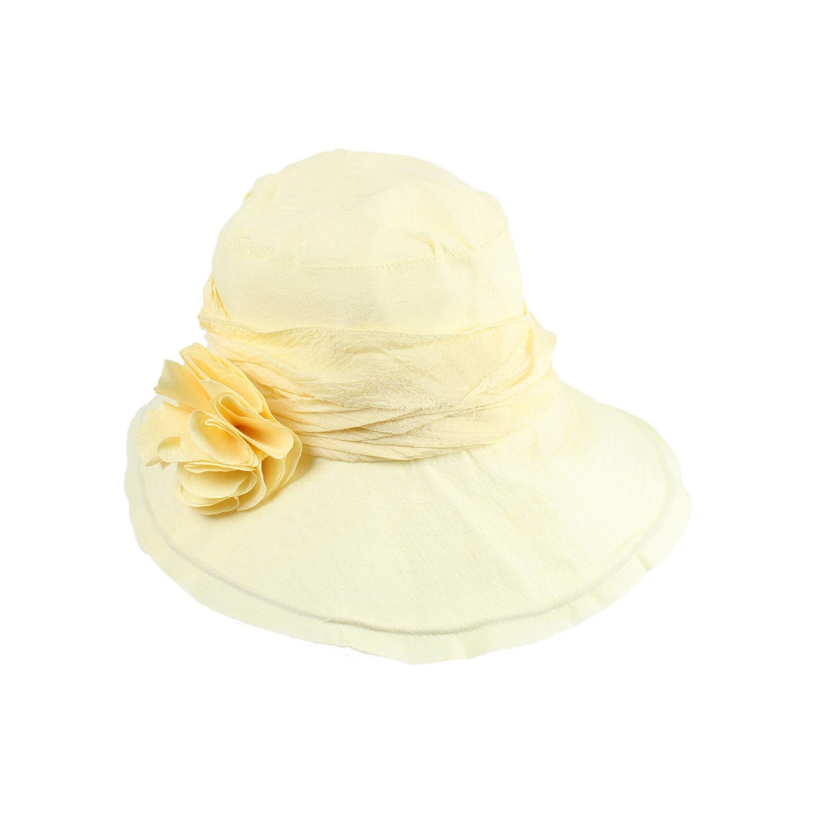 Jeanne Simmons Hat w/Slanted Brim and Pleated Flower in Butter