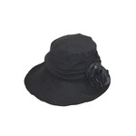 Jeanne Simmons Hat w/Slanted Brim and Pleated Flower in Black