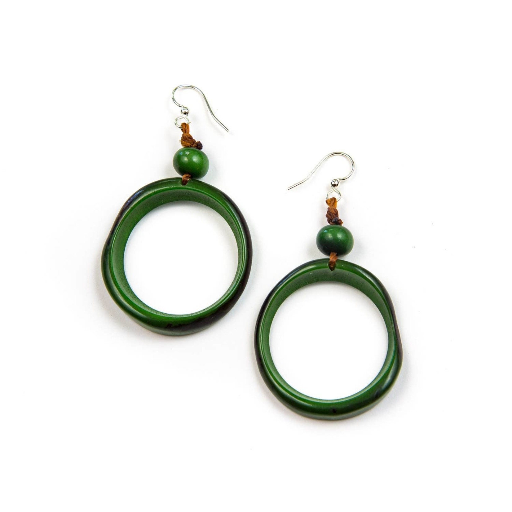 Organic Tagua Jewelry Ring of Life Tagua Circle Earrings in Forest Green