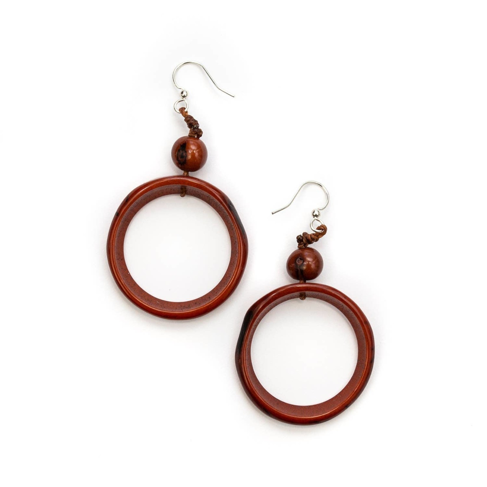 Organic Tagua Jewelry Ring of Life Tagua Circle Earrings in Chestnut