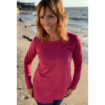 Sueded Knit Pullover Top w//Raw Edge in Fuchsia