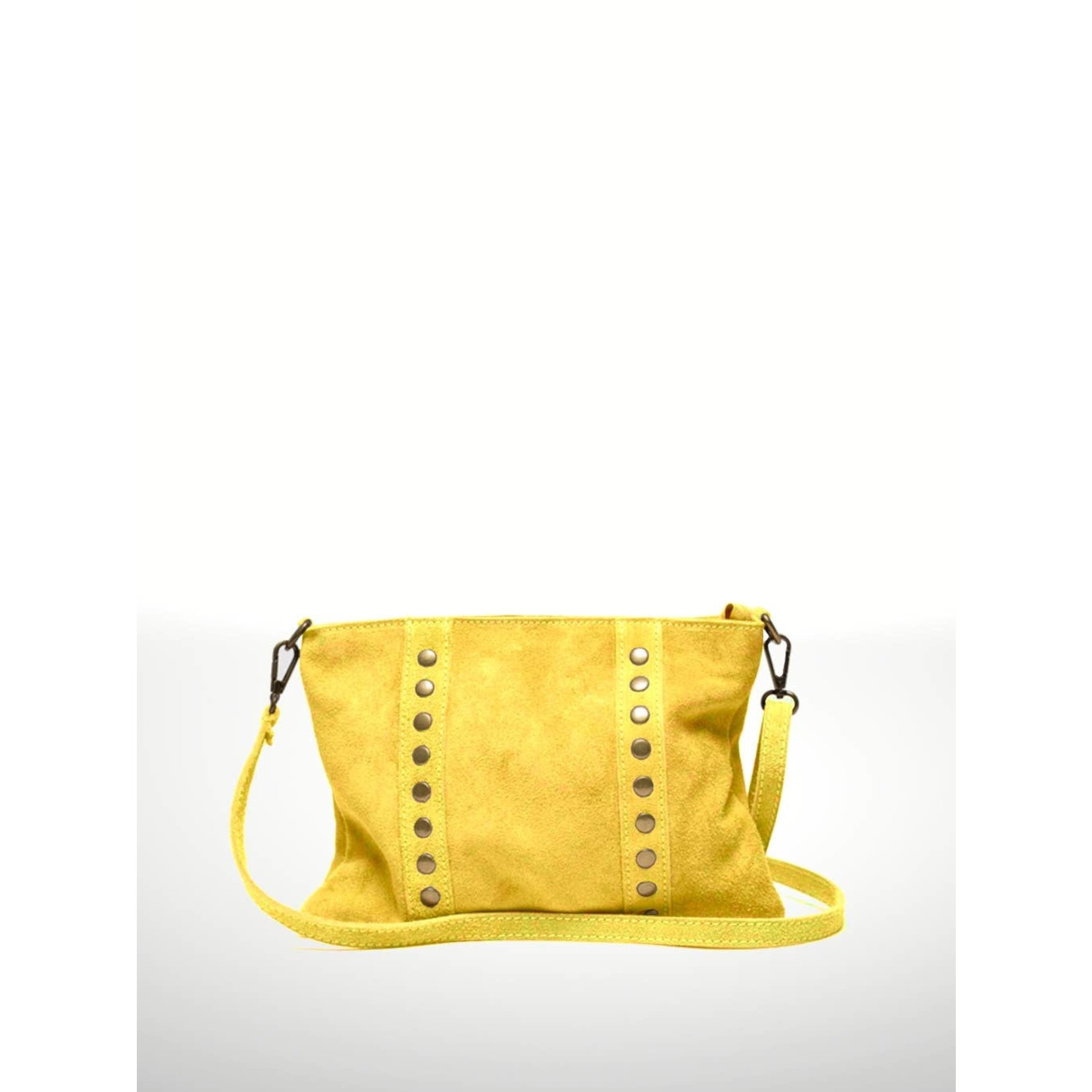 Italian’s Leather Celia Suede Leather Grommet Trim Handbag in Yellow