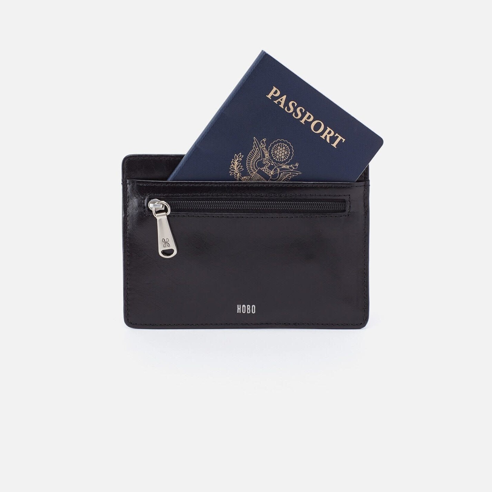 HOBO Euro Slide Polished Leather Card Holder in Black