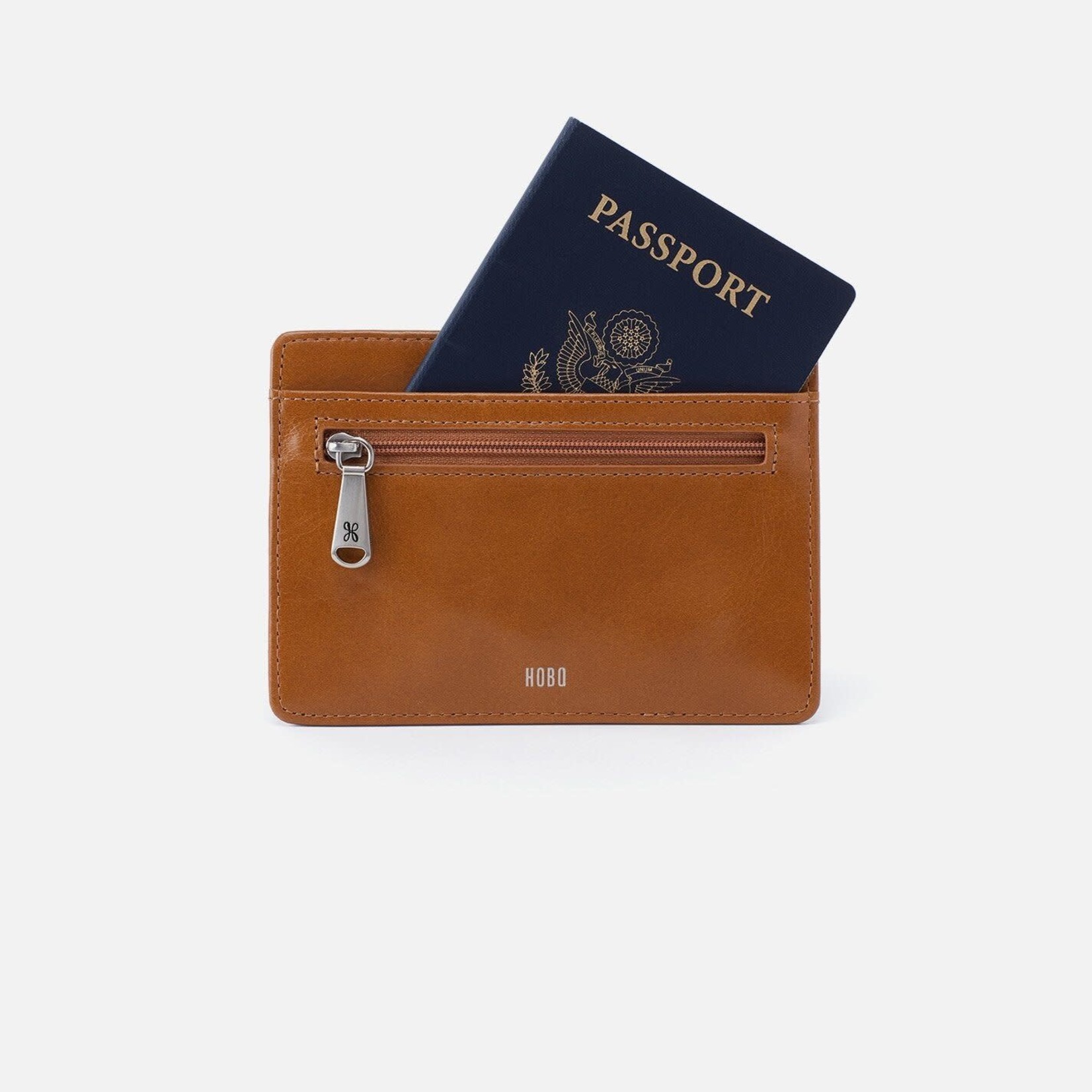 HOBO Euro Slide Polished Leather Card Holder in Truffle