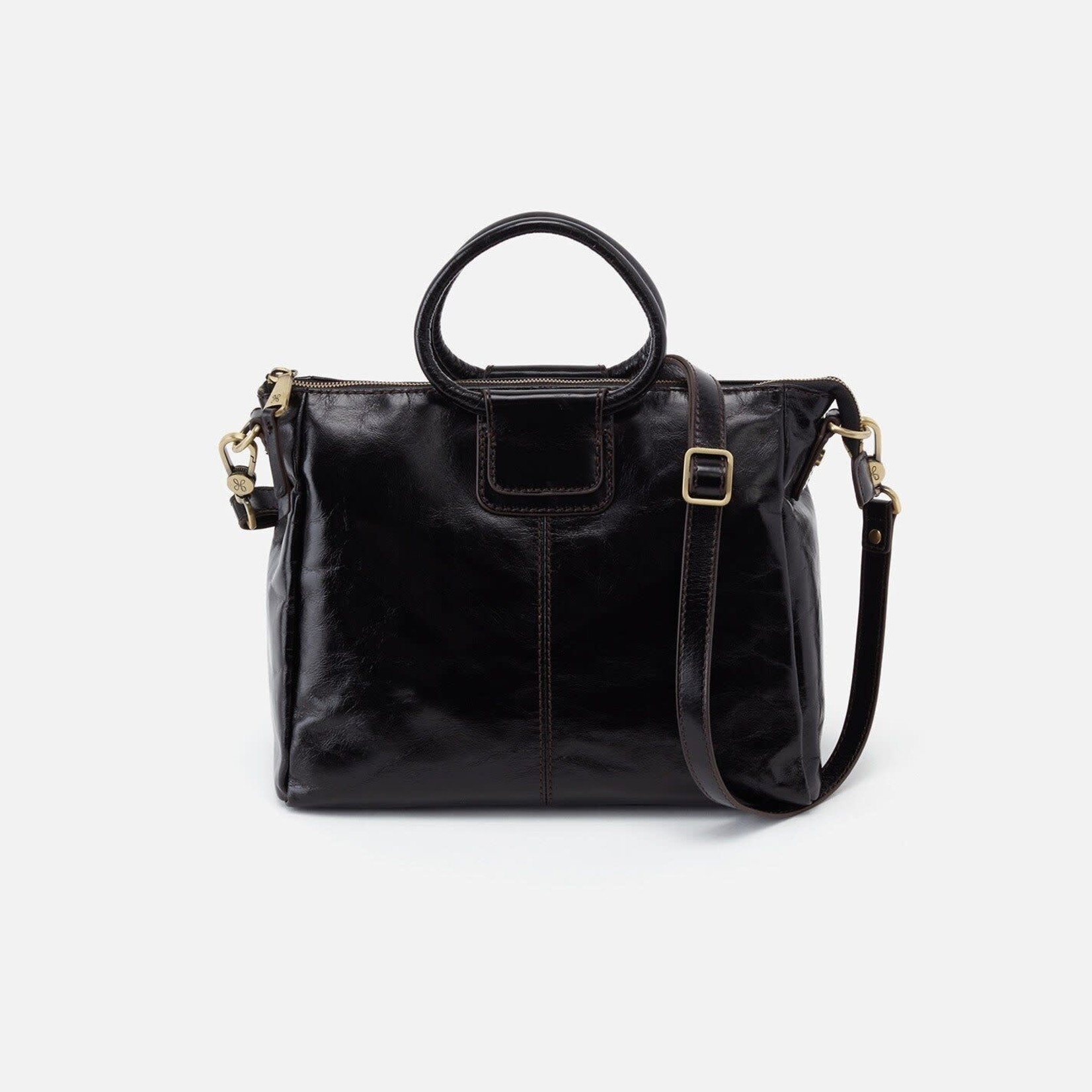 HOBO Sheila Medium Polished Leather Satchel in Black