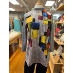 Trisha Tyler Grey Knit Tunic w/  Multicolor Squares